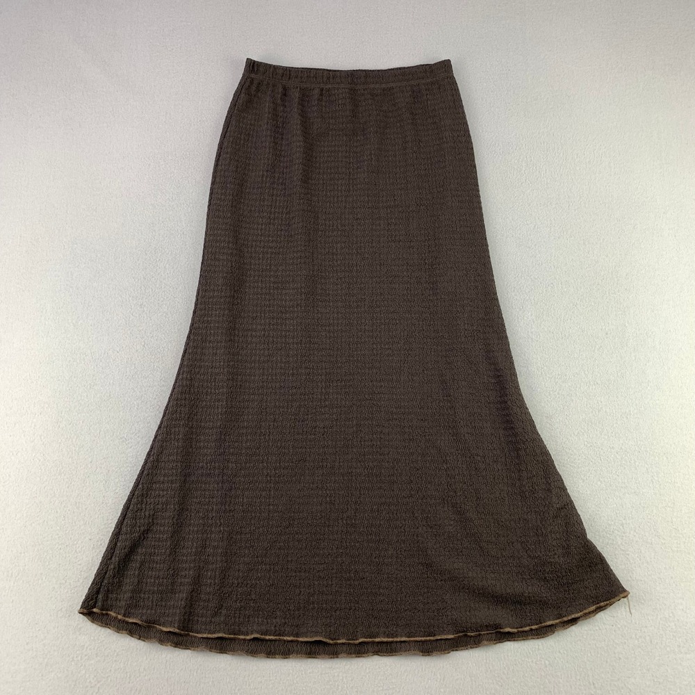 SHEIN Textured Maxi Skirt Women M Brown Casual Elastic Waist Lettuce Hem